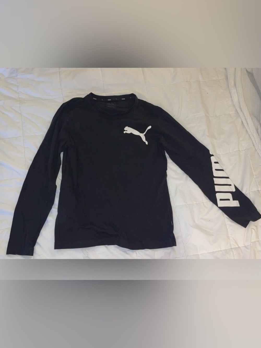 Puma Black Long Sleeve Tee with White Logo - Sz Small